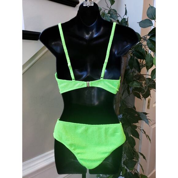 Womens 2 Piece Swimsuit Large Green Crinkle Stretch Twist Front Adjustable Strap - Picture 3 of 7